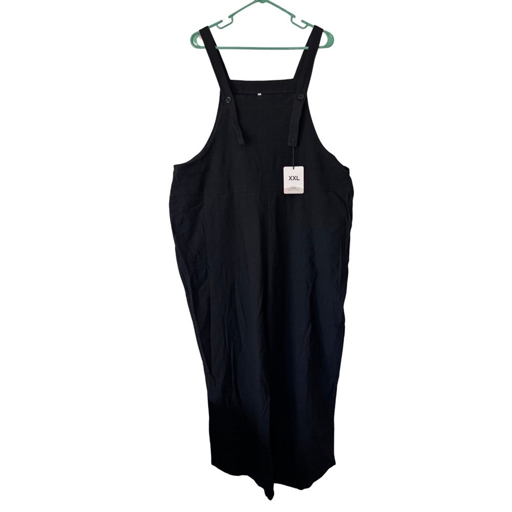 Fashion Clothing Black Cotton / Linen Blend Overalls